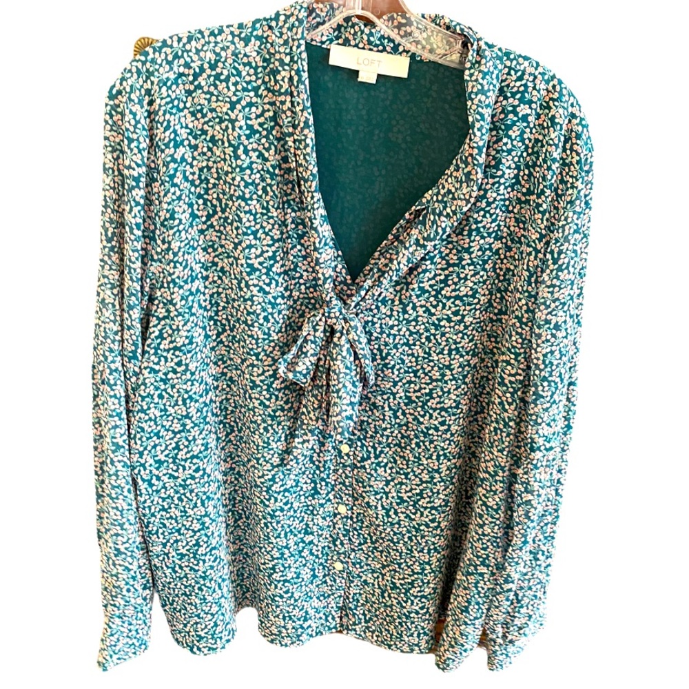 EUC Loft Floral Tie Blouse